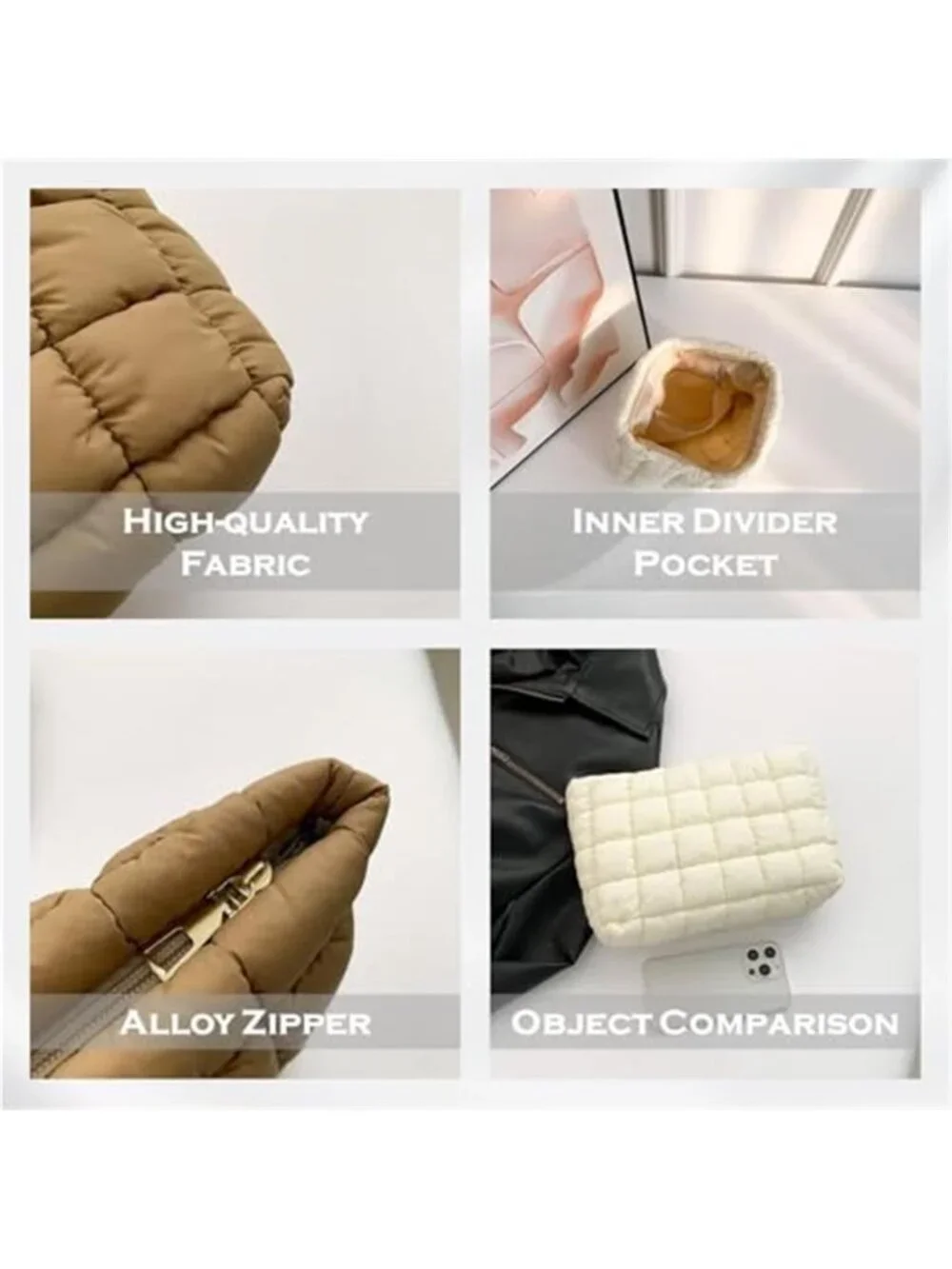 Puffy Quilted Makeup Bag Women Cosmetic Travel Toiletry Organizer Pouch Clutch